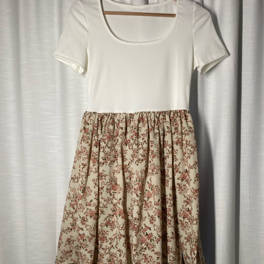 Floral Print Kids Dress - White and Cream